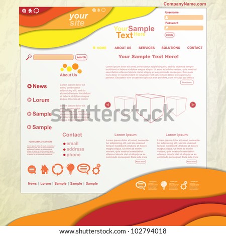 Colorful wave design website template, vector