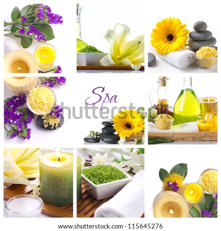 spa collage with flowers  in light colors