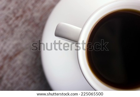 coffee concept- close-up part of cup with brown drink with place for your text, top view