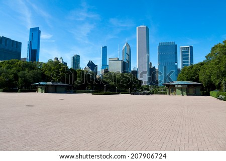 CHICAGO, USA- SEPTEMBER 12, 2012: Chicago downtown cityscape View from Grant Park. Chicago is the third most populous city in the United States