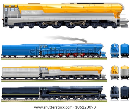 Vector Images Illustrations And Cliparts High Speed Steam Locomotive Train 9 Pixel Optimized Elements Are In The Separate Layers In The Side Back And Front Views Please See My Portfolio For The Cars