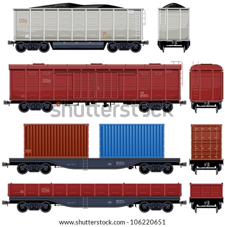 Goods Van  (Train #6) Pixel optimized. Elements are in the separate layers. In the side, back and front views.