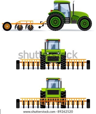 Harrow Tractor (Set #43). Set of the car icons in vector.