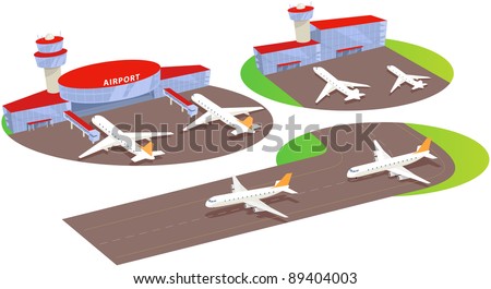 Airport terminal and liner. Fun cartoon map elements.