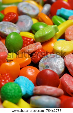 Colored Candy - Closeup of assorted brightly colored hard candy.