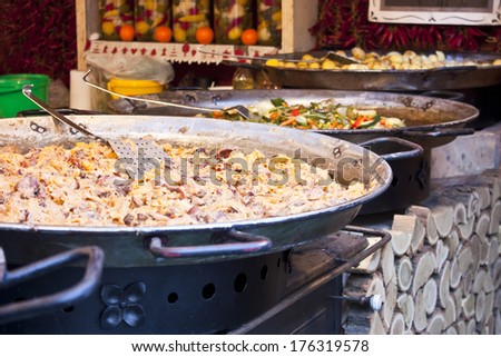 Hungarian foods at a christmas fair stand
