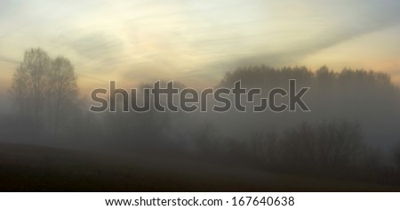 Misty dawn in the autumn fields
