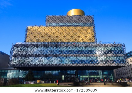 BIRMINGHAM, UNITED KINGDOM - CIRCA JANUARY 2014 - Post Modern Facade of the largest public Library in the United Kingdom