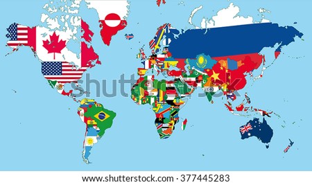 The world map with all states and their flags