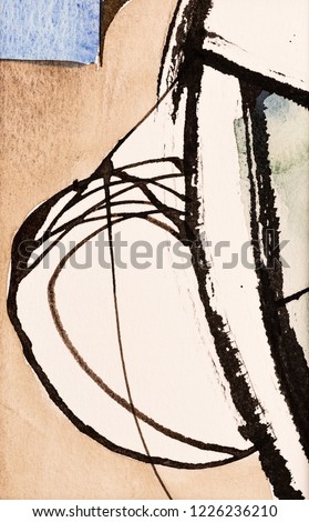 A Detail from a Calligraphic Painting with Cola Pen Lines and Colored Areas; Watercolor and Ink.