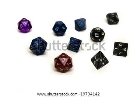 Various types of dice used for role playing games