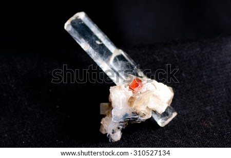 aquamarine with a red beryl, sapphire or ruby crystal and quartz