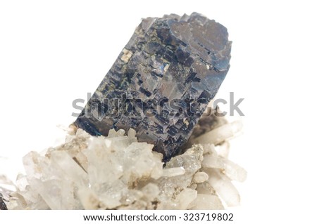 galena dark metal and crystal mileral sample with quartz and granite