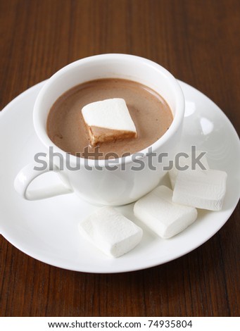 A Piece Of Marshmallow Floating In Hot Chocolate Drink Stock Photo ...