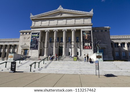 CHICAGO, ILLINOIS - SEP 8: The Field Museum is located on Lake Shore Drive next to Lake Michigan, part of a scenic complex the Museum Campus, on September 8, 2012 in Chicago, Illinois, USA
