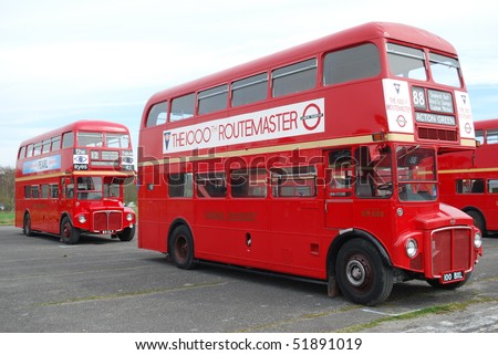 LONDON - APRIL 11: Classic London Routemaster \'buses at the annual Cobham Bus Museum Gathering. April 11, 2010 in London