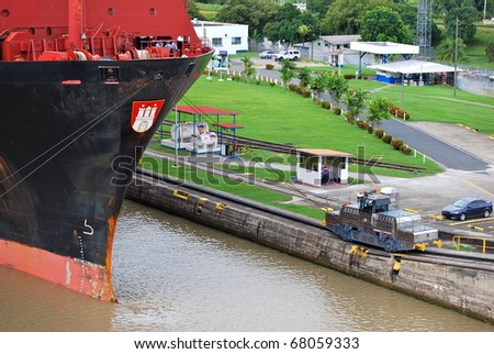 PANAMA - OCTOBER 6. In July 2009 the Panama Canal Authority awarded contracts to a consortium of companies to build six new locks by 2015. \'Tug\' locomotive at Balboa old lock. October 6 2010, Panama