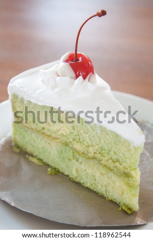 Green tea marble whipped cake topping cherry
