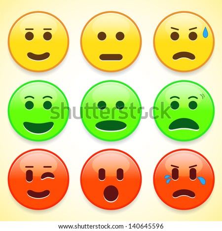 Set Of Colourful Emoticon Icons, Vector Illustration - 140645596