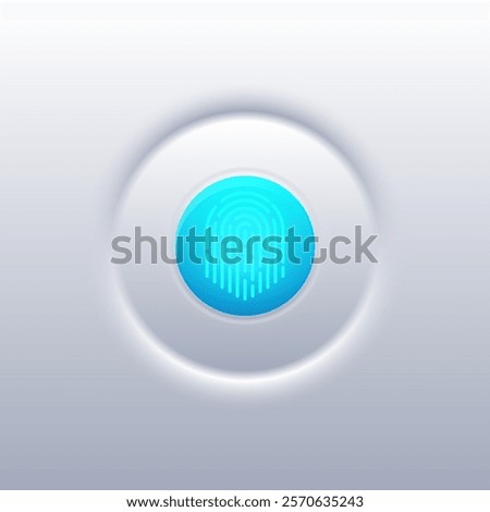 Blue botton with fingerprint touch screen, stock vector