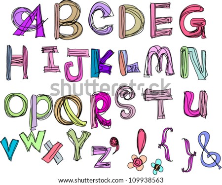 Hand Drawn Doodle Alphabet,Vector Illustration , A To Z - 109938563 ...