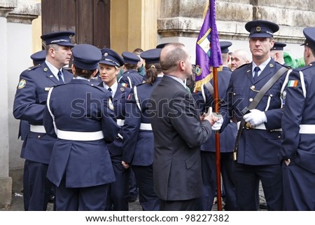 MUNICH - MARCH 12: irish soldiers celebrate St. Patrick\'s day on March 11, 2011 in Munich, Germany. This national Irish holiday takes place annually in March in Dublin and other European cities.