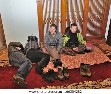 KIEV, UKRAINE Ã¢Â?Â? 2 DECEMBER 2013: Unknown demonstrators occupy the Kiev city-hall after dispersal of proeuropean meeting and sleep here on December 2, 2013 in Kiev, Ukraine.