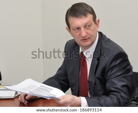 KIEV, UKRAINE -Â?Â? CIRCA MARCH 2014: Unknown official in the Ministry of health discusses ways of Ukrainian medical system reformation on March 2014 in Kiev, Ukraine.