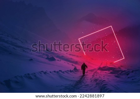 Similar – Image, Stock Photo Man walking on mountain road on Tenerife Island