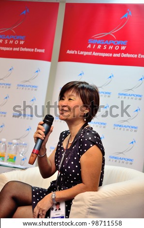 SINGAPORE - FEBRUARY 17: Ms Angelica Lim (General Manager) speaking at the media briefing at Singapore Airshow February 17, 2012 in Singapore