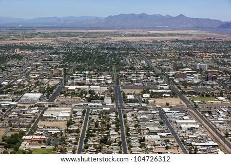 Aerial View Of Downtown Mesa, Arizona Looking North Stock Photo ...