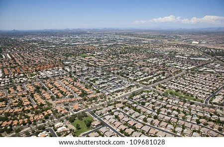 Aerial view of homes and apartments in upscale Scottsdale, Arizona