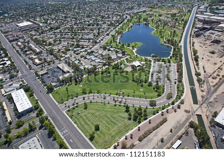 Man Made Lake In Tempe At Kiwanis Park From Above Stock Photo 112151183 ...