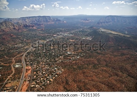 Breath taking aerial view of scintillating Sedona, Arizona