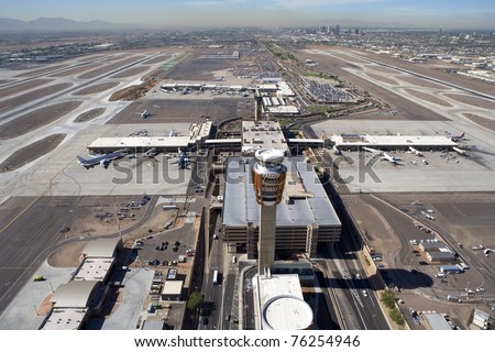 Aerial View Of Terminals And Tower At Sky Harbor Airport, Phoenix ...