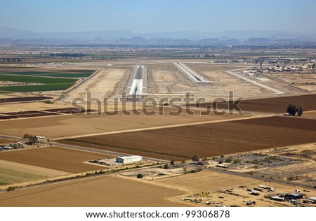 Aerial view of desert airport for fighter jets and aircraft