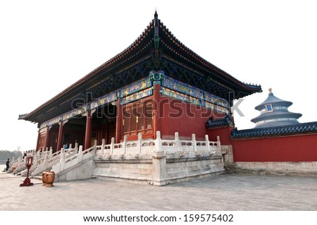 Qinian gate with Hall of Prayer for Good Harvests on background in The Temple of Heaven (Altar of Heaven) in Beijing, China