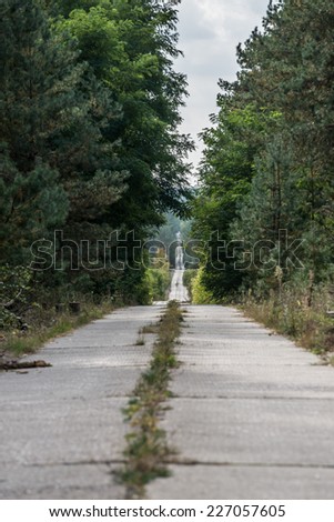 CHERNOBYL ZONE, UKRAINE - SEPTEMBER 29: Road to Duga-3 Soviet radar system on September 29, 2014 in Chernobyl Nuclear Power Plant Zone of Alienation