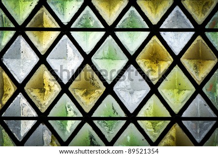Stained glass window with diamond pattern: Architectural Salvage