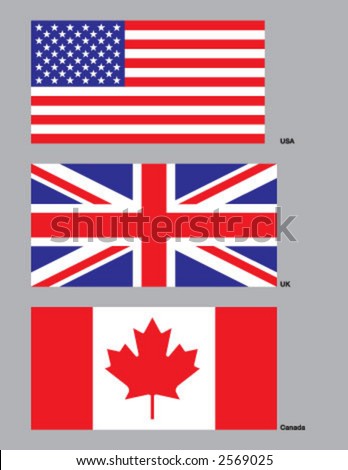 The flags of the USA, UK, and Canada. Drawn in CMYK and placed on individual layers.