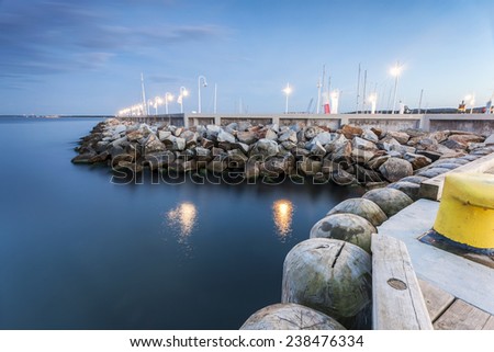 The Baltic Sea shore. arbor called Marina at the end of Sopot pier, Poland