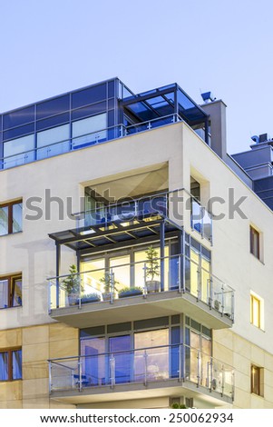 A modern illuminated nice apartment with balcony.