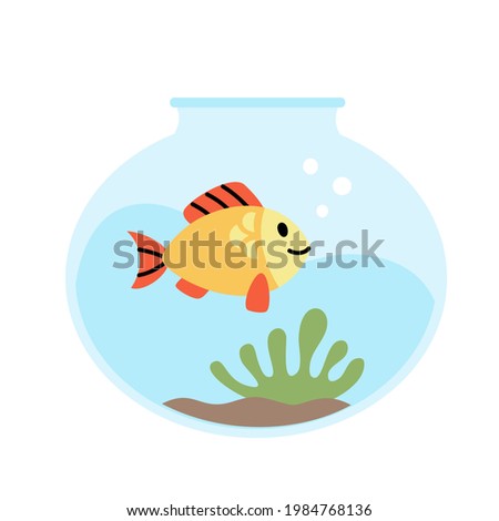 Vector illustration of cartoon flat fish in aquarium.