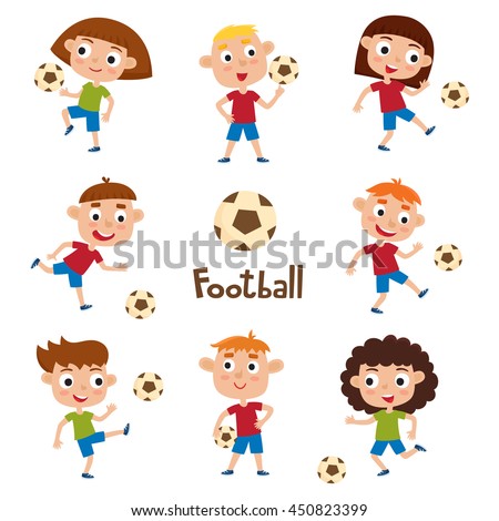 Vector Images Illustrations And Cliparts Vector Illustration Of Girls And Boys In Shirt And Short Playing Football Set Of Cute Cartoon Kids Kicking Soccer Ball Isolated On White Pretty Football Players Collection