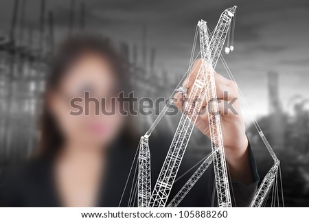 Business Lady drawing Crain line for Construction concept.