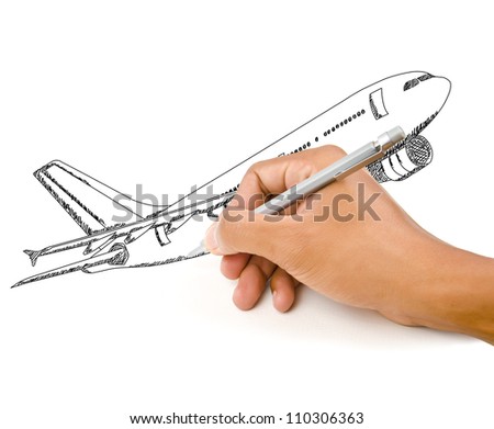 Hand Drawing Airplane For Travel Around The World. Stock Photo ...