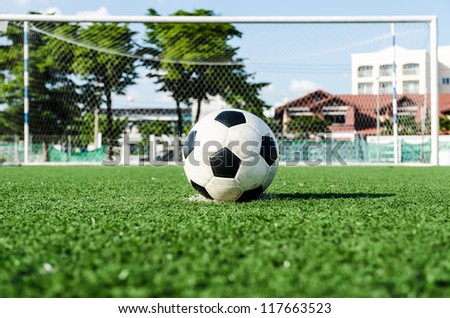 Soccer Football on Penalty spot for Penalty Kick.