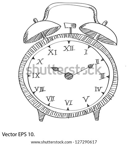 Drawing Clock Vector Line Sketched Up Illustrator, EPS 10.