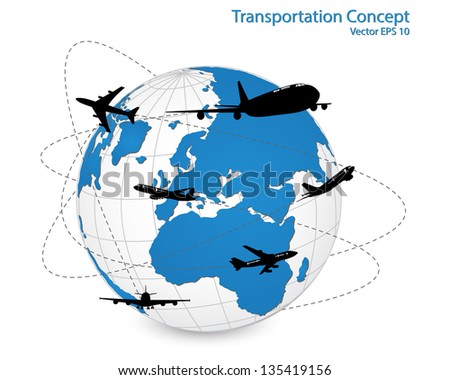 Concept of Airplane, Air Craft Shipping Around the World for Transportation Concept, Vector Illustration EPS 10.