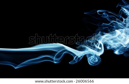 Puff of a blue smoke spreading horizontally, isolated over black